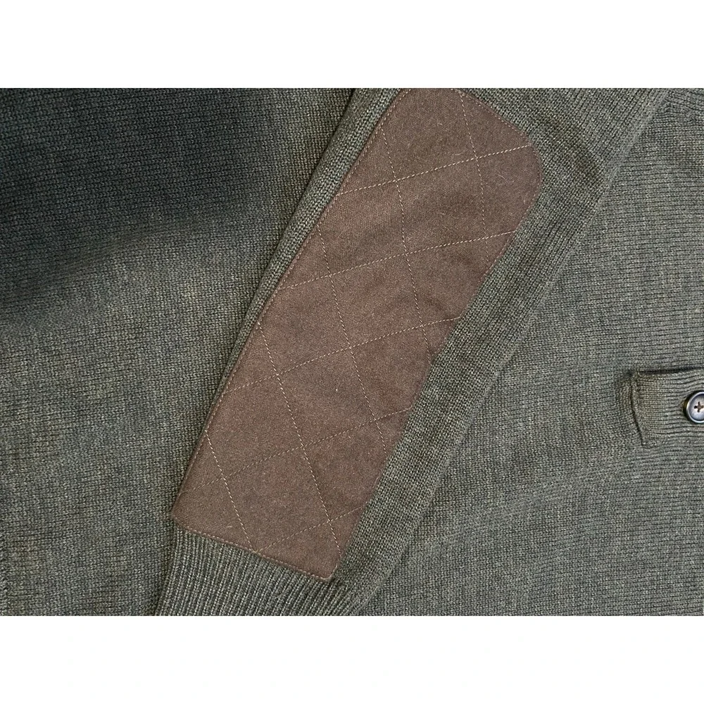 Banana Republic Heritage Merino Wool Sweater M Green Quarter Button Elbow Patch
